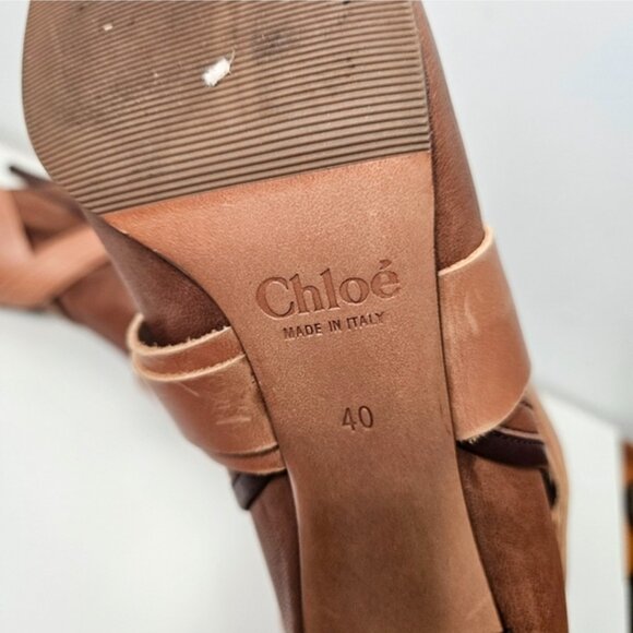 CHLOE Brown Leather Knee High Tall Boots Sz 9 / 40 EUR Wrap Around Straps Y2K - Picture 10 of 11